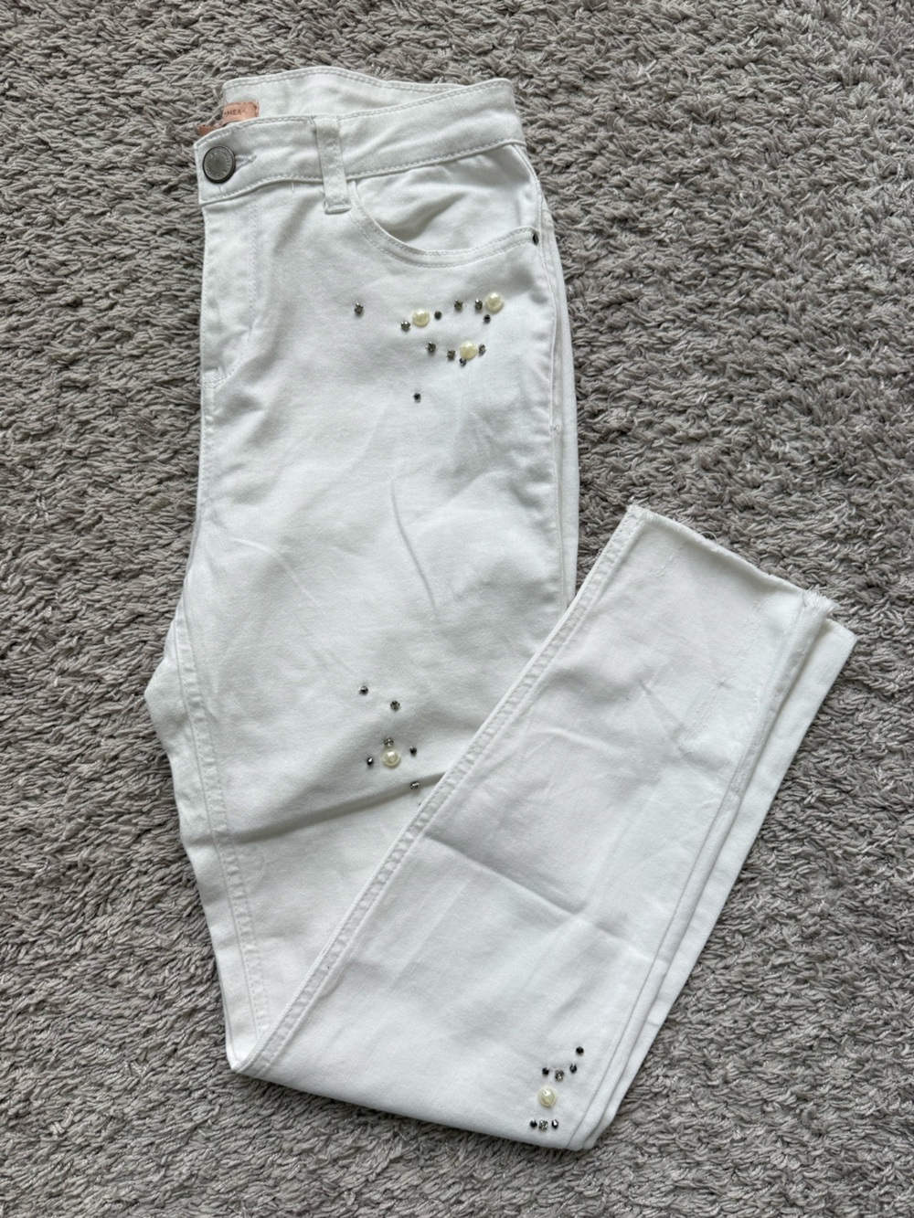 Gibson Latimer White Mid-rise Crop Jeans with Pearl & Stud Details